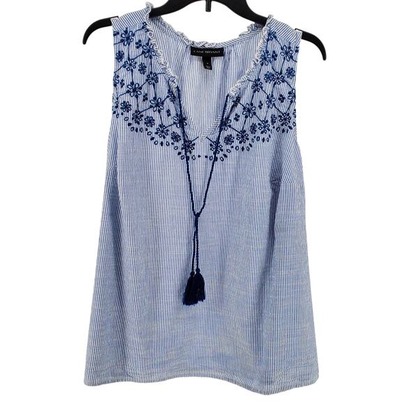 Lane Bryant Women's Size 18 Blue/White Striped Sleeveless Shirt Pre-Owned - Picture 1 of 5